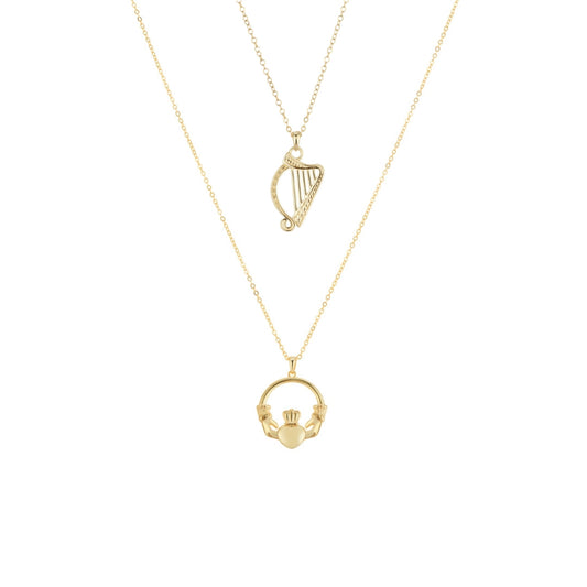 Argento Gold Harp Puffy Claddagh Necklace Set
