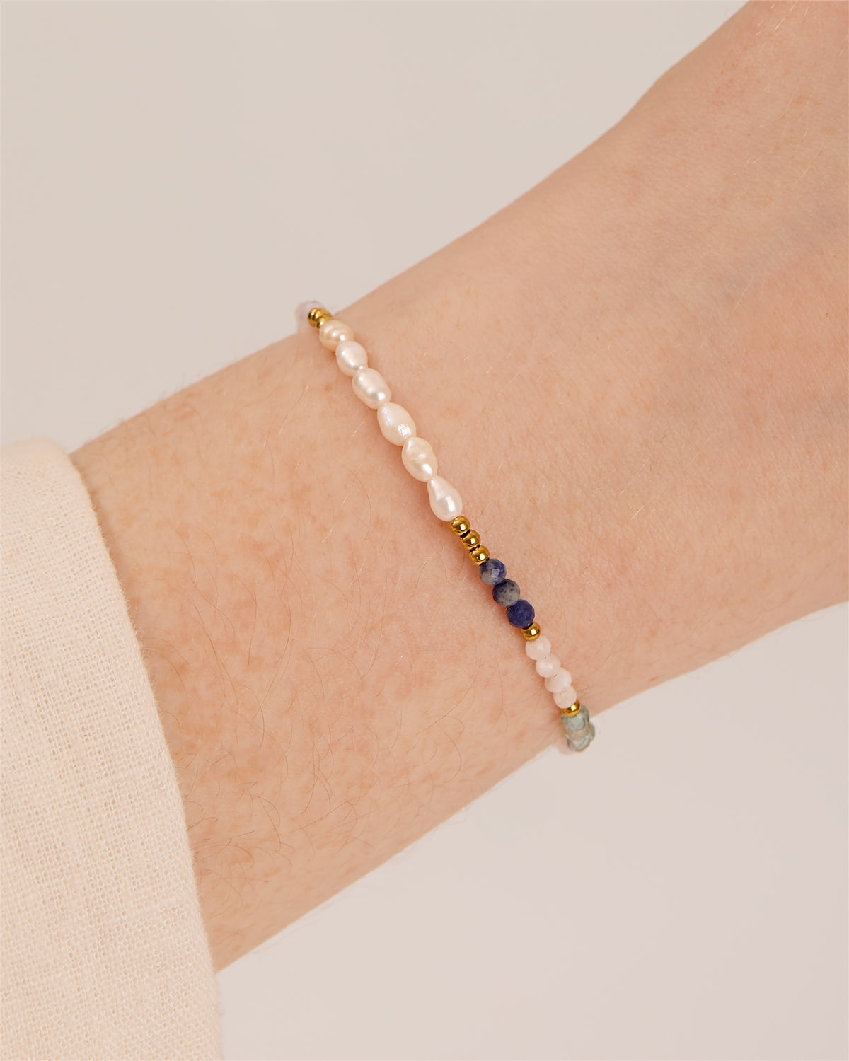 Over & Over Gold Stainless Steel 14k Plated Blue Bead Pearl Bracelet