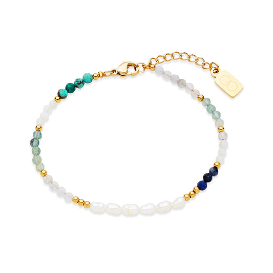 Over & Over Gold Stainless Steel 14k Plated Blue Bead Pearl Bracelet
