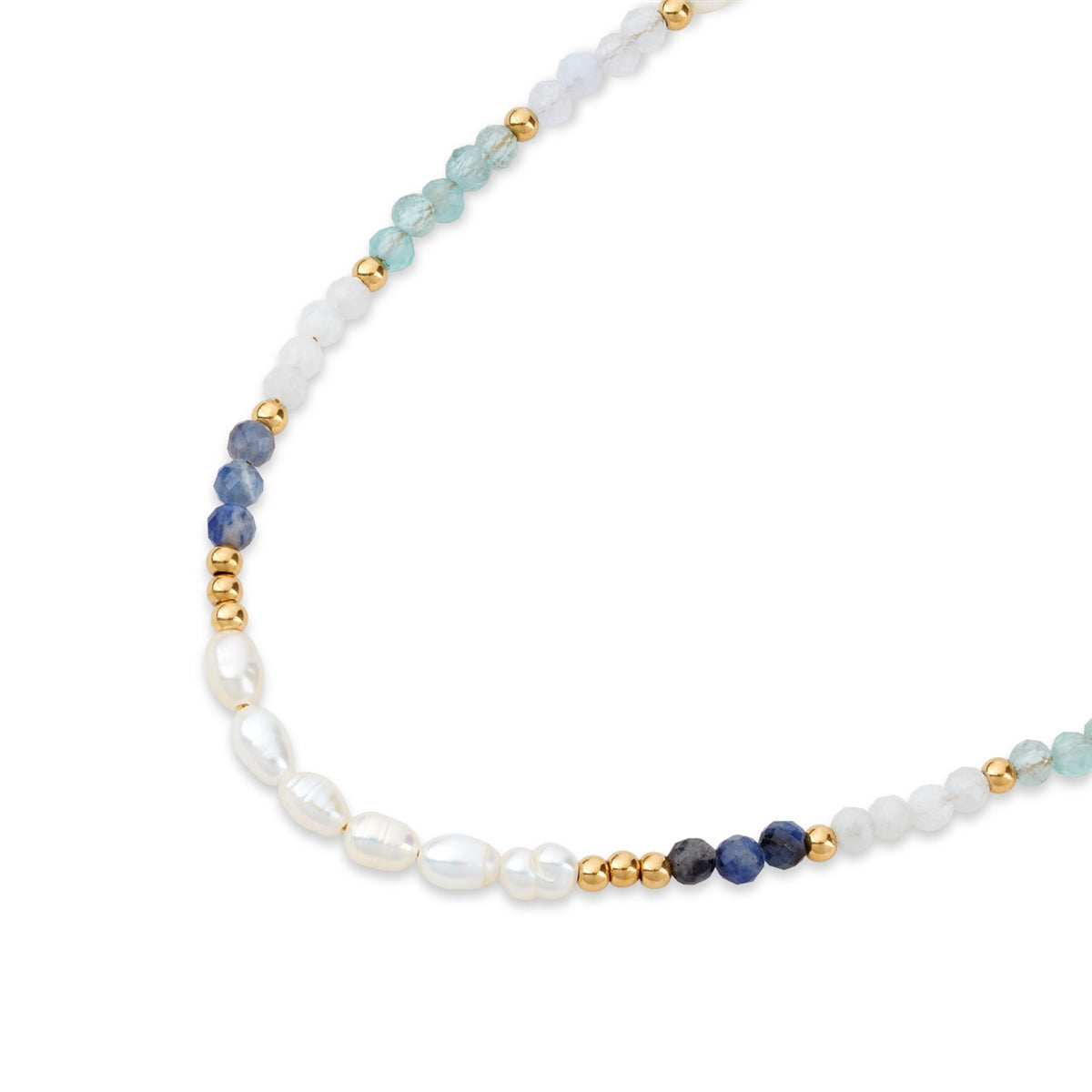 Over & Over Gold Stainless Steel 14k Plated Blue Bead Pearl Necklace