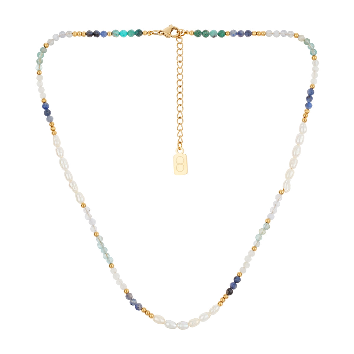 Over & Over Gold Stainless Steel 14k Plated Blue Bead Pearl Necklace
