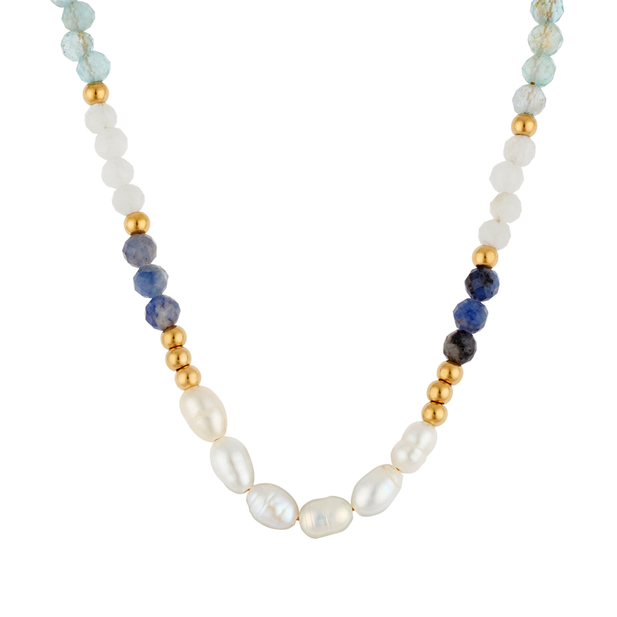 Over & Over Gold Stainless Steel 14k Plated Blue Bead Pearl Necklace