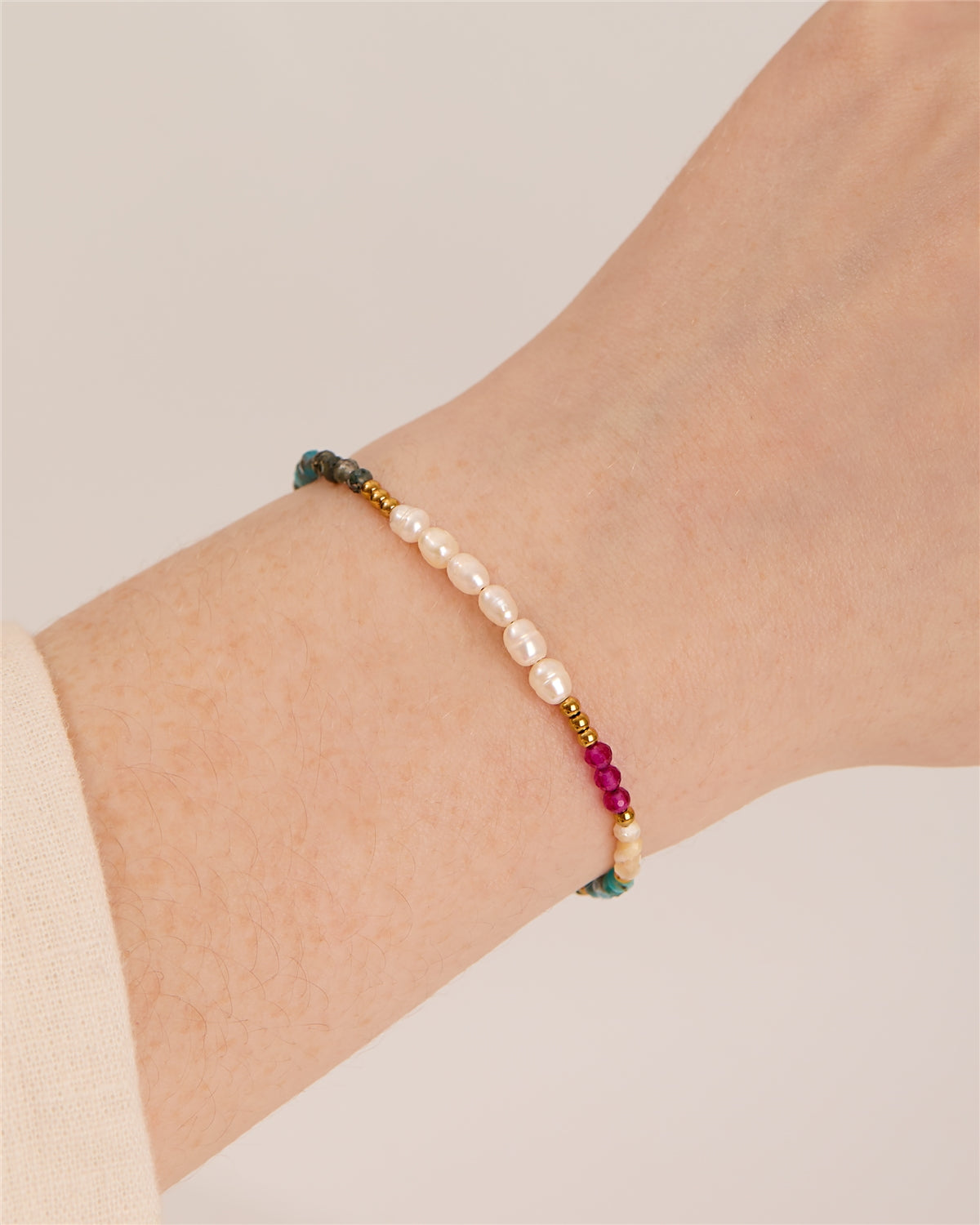 Over & Over Gold Stainless Steel 14k Plated Pink Bead Pearl Bracelet