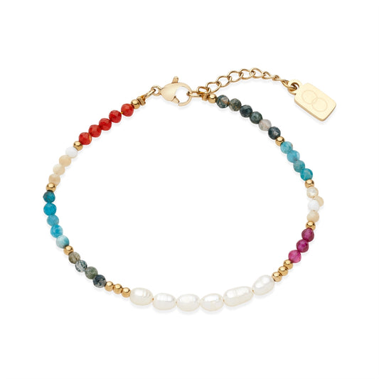 Over & Over Gold Stainless Steel 14k Plated Pink Bead Pearl Bracelet