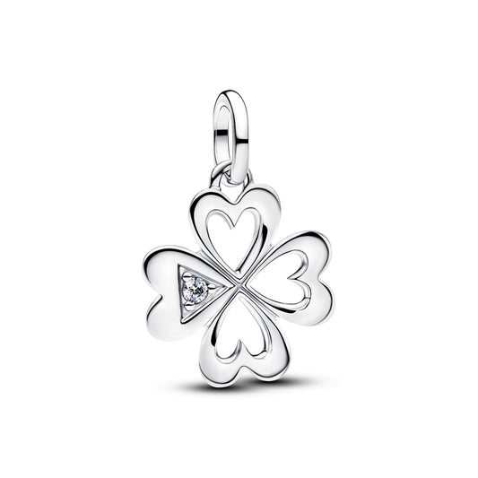 Pandora Silver Heart Four-Leaf Clover Medallion Charm