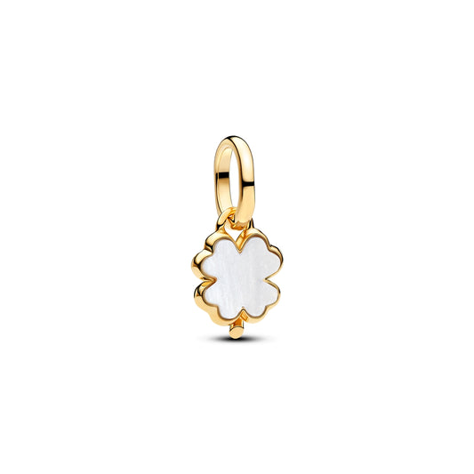 Pandora Gold White Lucky Clover Dangle Charm