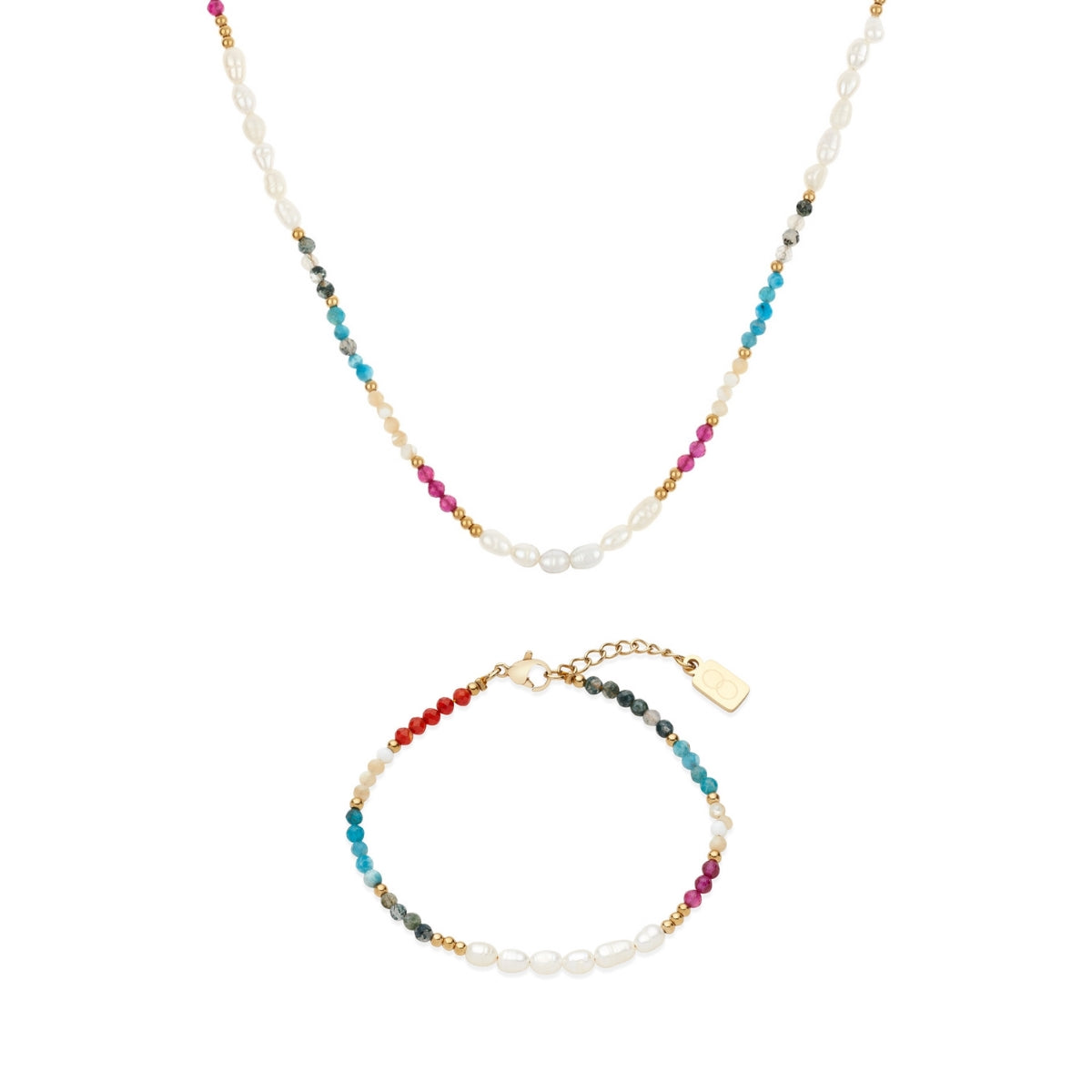 Over & Over Gold Stainless Steel Pink Beaded Pearl Set