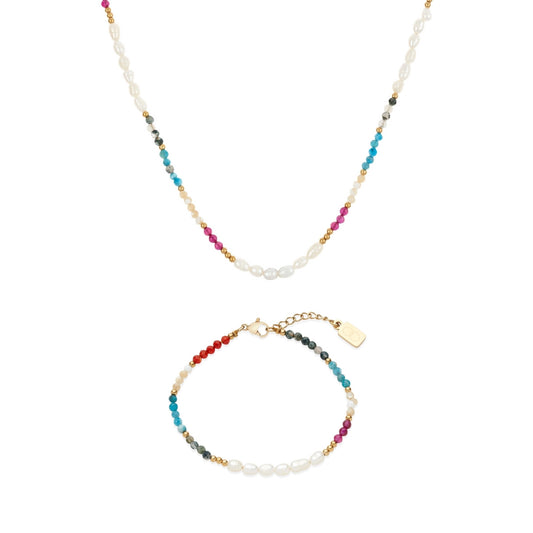 Over & Over Gold Stainless Steel Pink Beaded Pearl Set