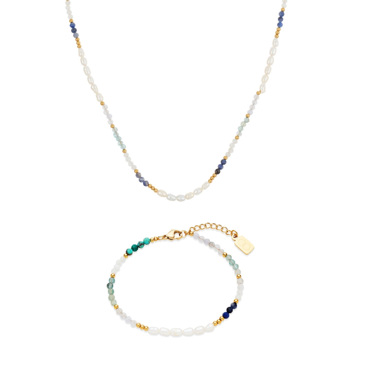 Over & Over Gold Stainless Steel Blue Beaded Pearl Set