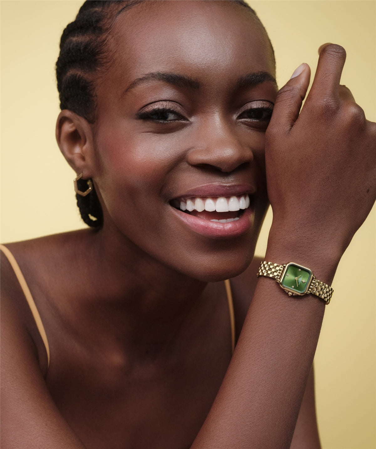Olivia Burton Gold Mini Grosvenor Green Dial Watch
