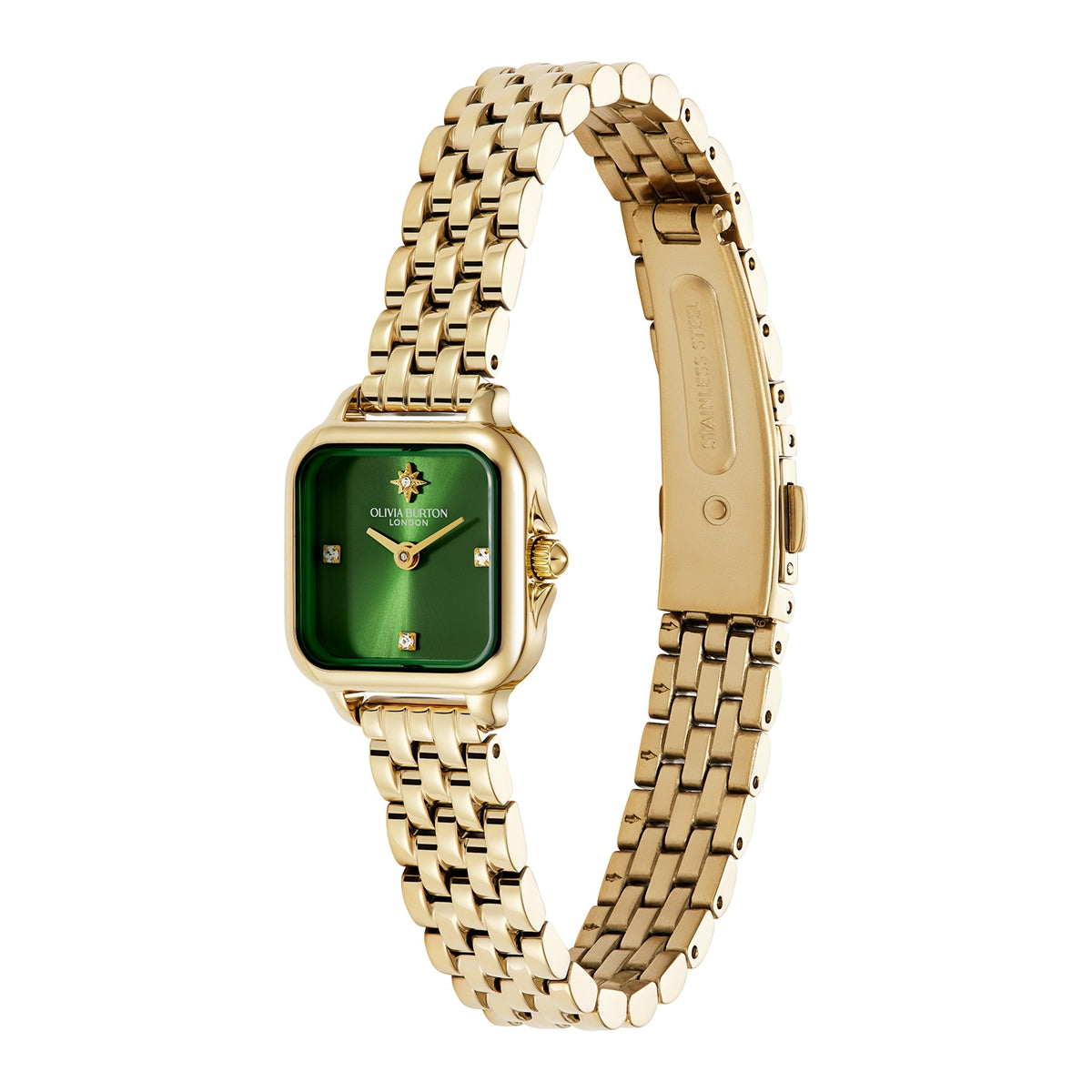 Olivia Burton Gold Mini Grosvenor Green Dial Watch