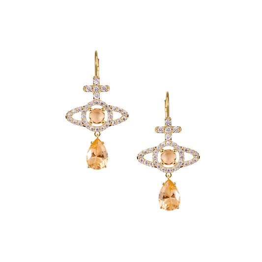 Vivienne Westwood Gold Champagne CZ Olympia Drop Earrings