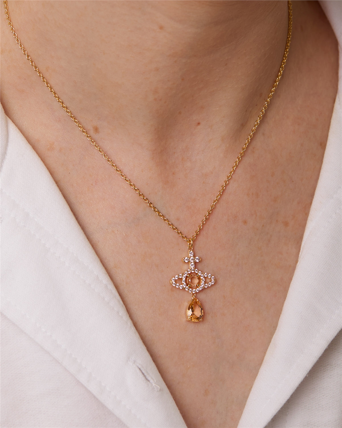 Vivienne Westwood Gold Champagne CZ Olympia Drop Necklace