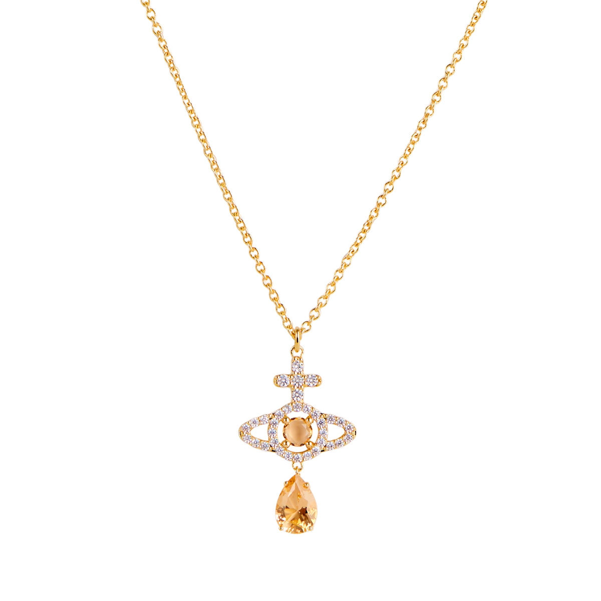 Vivienne Westwood Gold Champagne CZ Olympia Drop Necklace