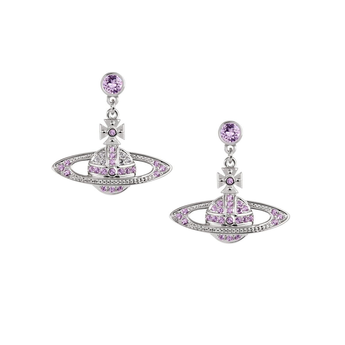 Vivienne Westwood Silver Violet Mini Bas Relief Drop Earrings