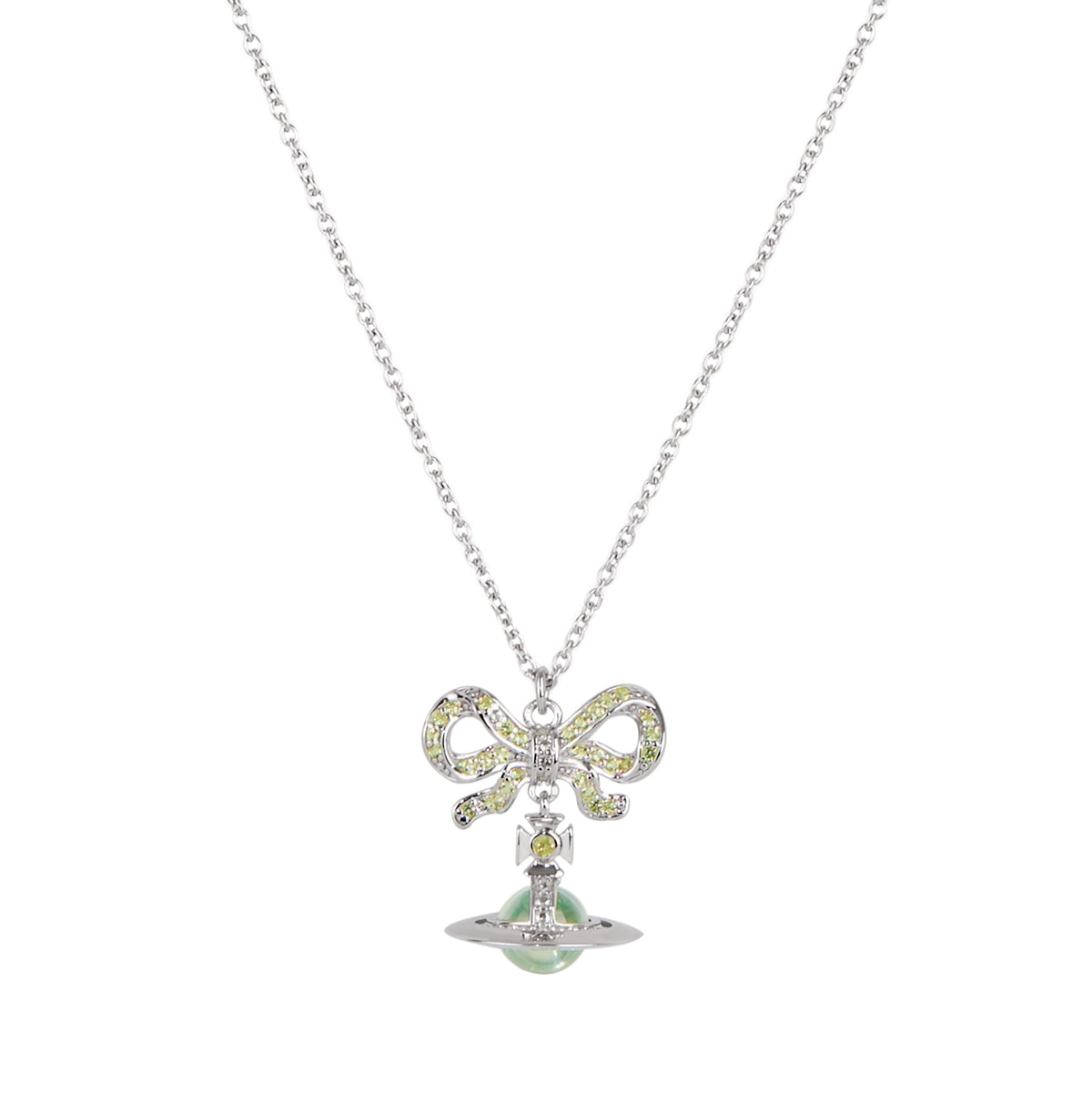 Vivienne Westwood Sterling Silver Green Bow Octavie Necklace