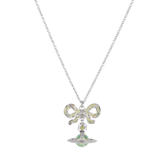 Vivienne Westwood Sterling Silver Green Bow Octavie Necklace