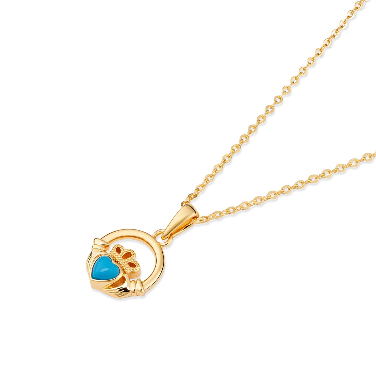 Argento Gold Birthstone December Turquoise Claddagh Necklace