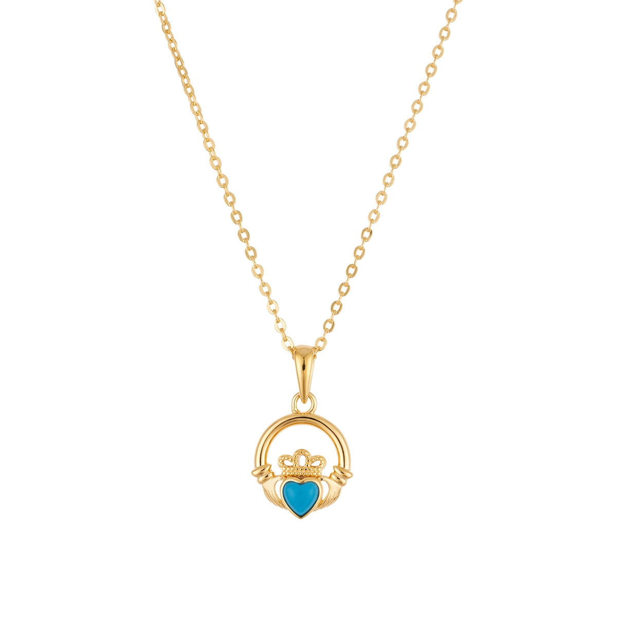Argento Gold Birthstone December Turquoise Claddagh Necklace