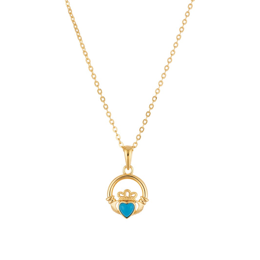 Argento Gold Birthstone December Turquoise Claddagh Necklace