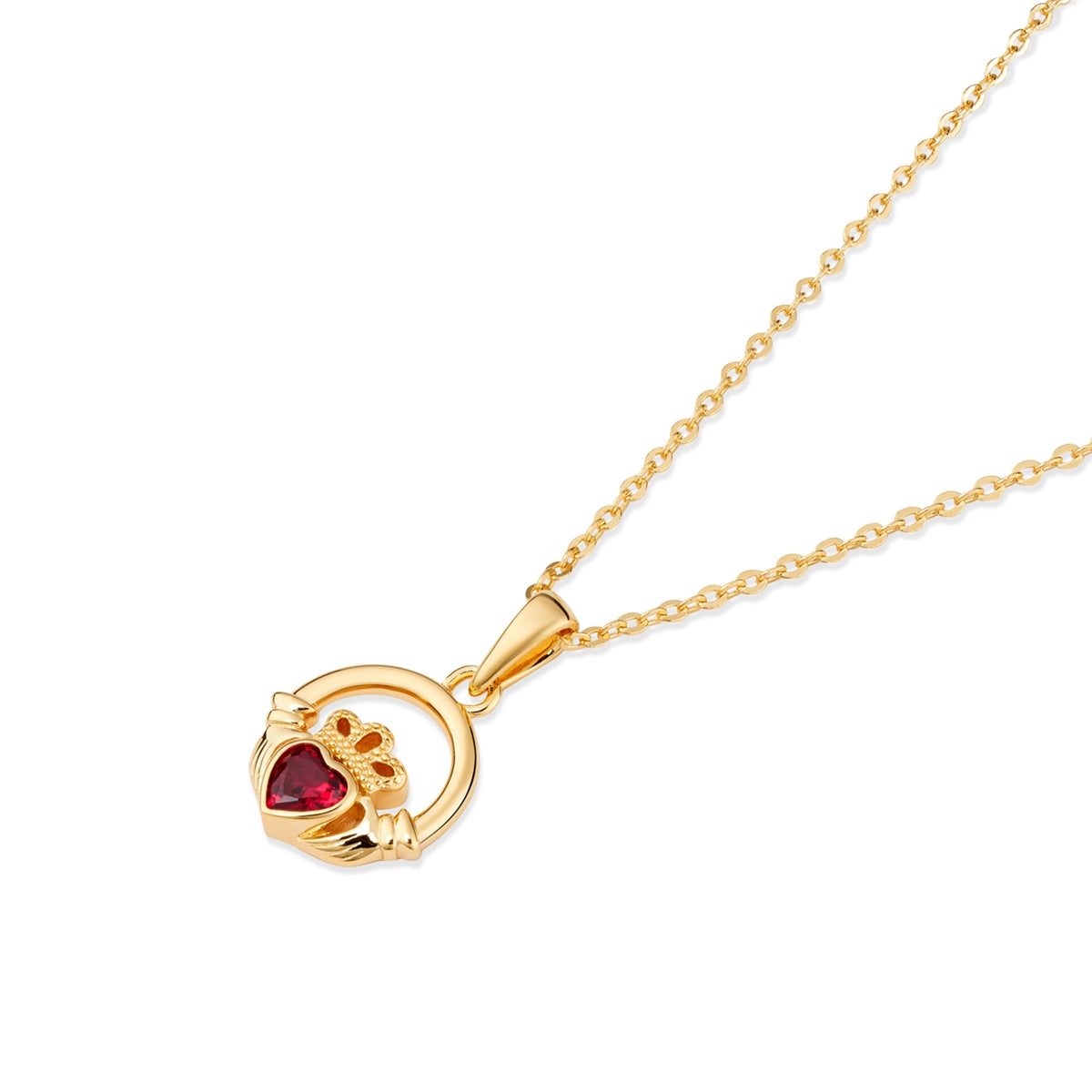 Argento Gold Birthstone January Garnet CZ Claddagh Necklace