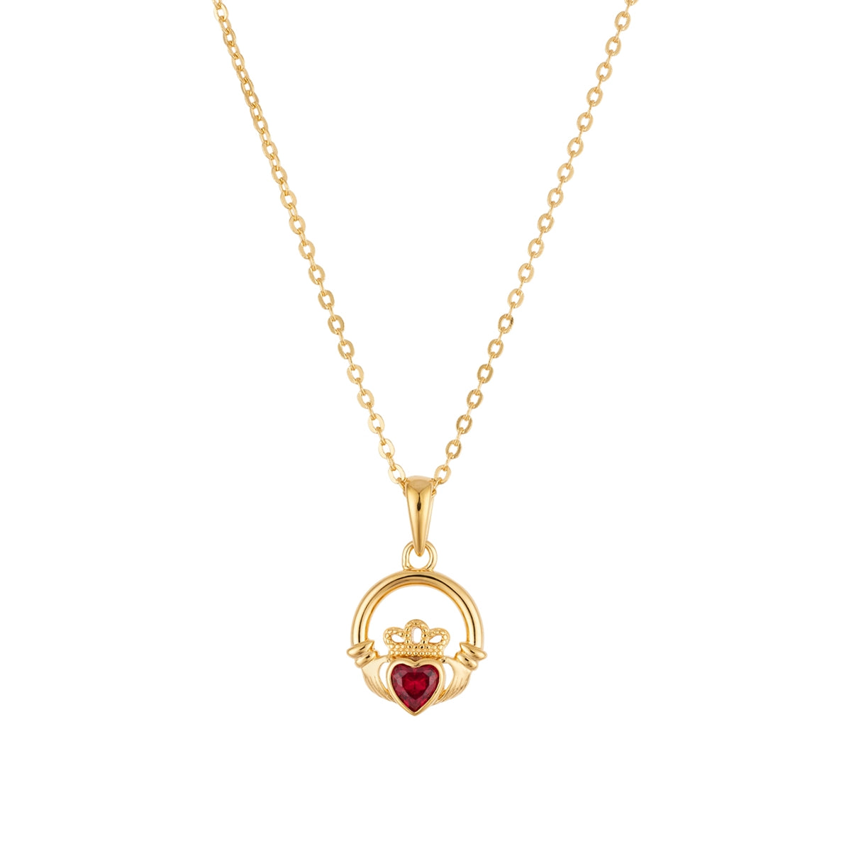 Argento Gold Birthstone January Garnet CZ Claddagh Necklace