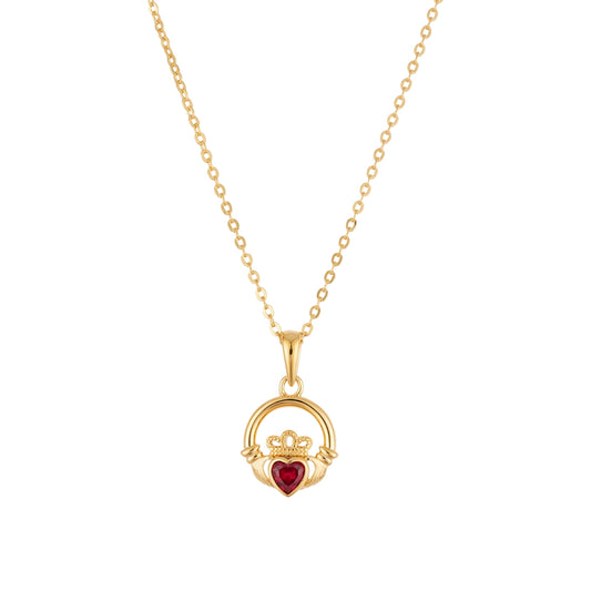 Argento Gold Birthstone January Garnet CZ Claddagh Necklace
