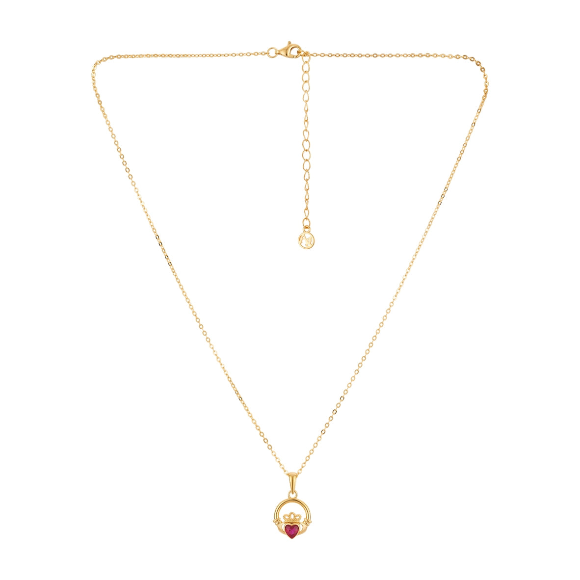 Argento Gold Birthstone July Ruby CZ Claddagh Necklace