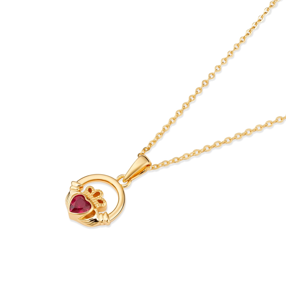 Argento Gold Birthstone July Ruby CZ Claddagh Necklace