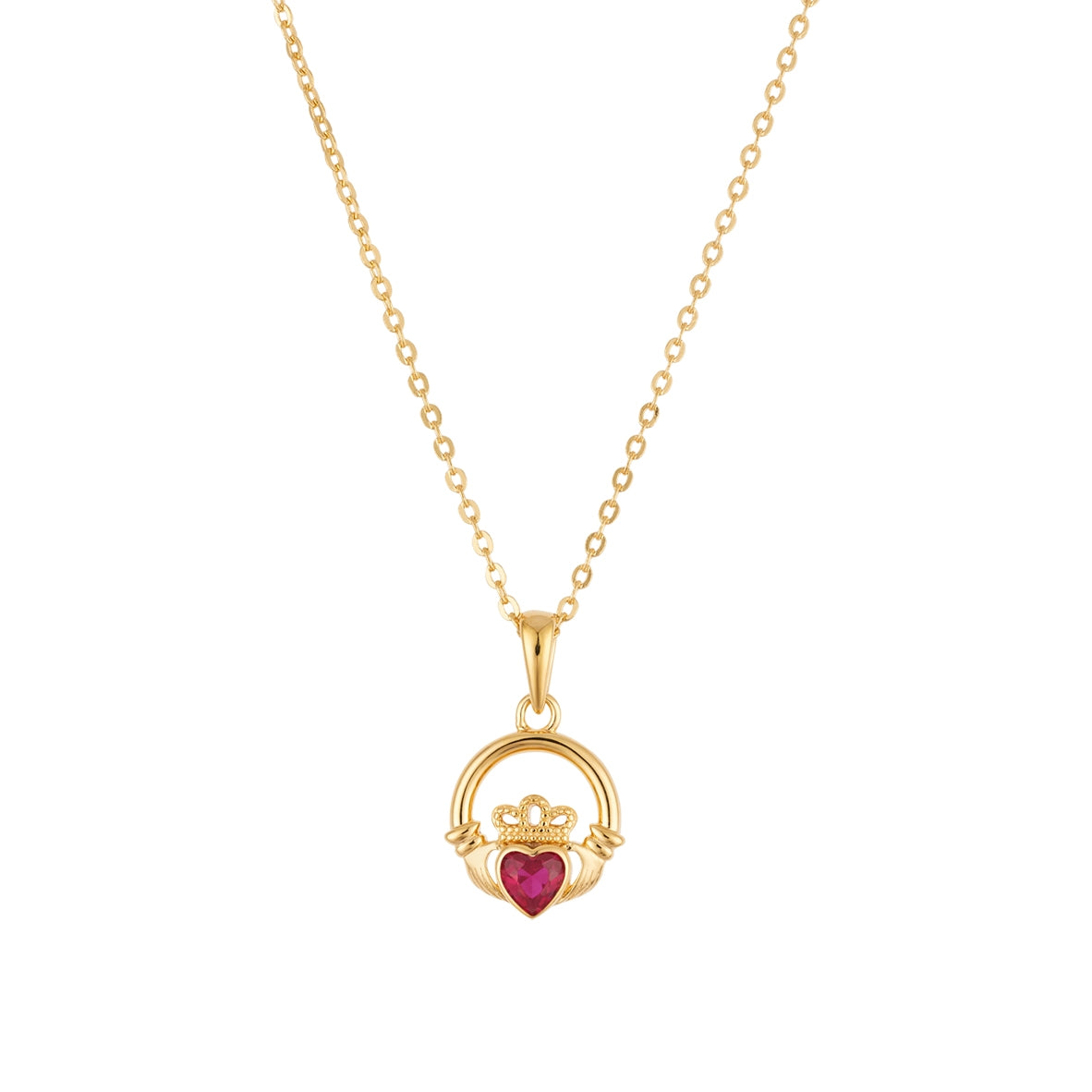 Argento Gold Birthstone July Ruby CZ Claddagh Necklace
