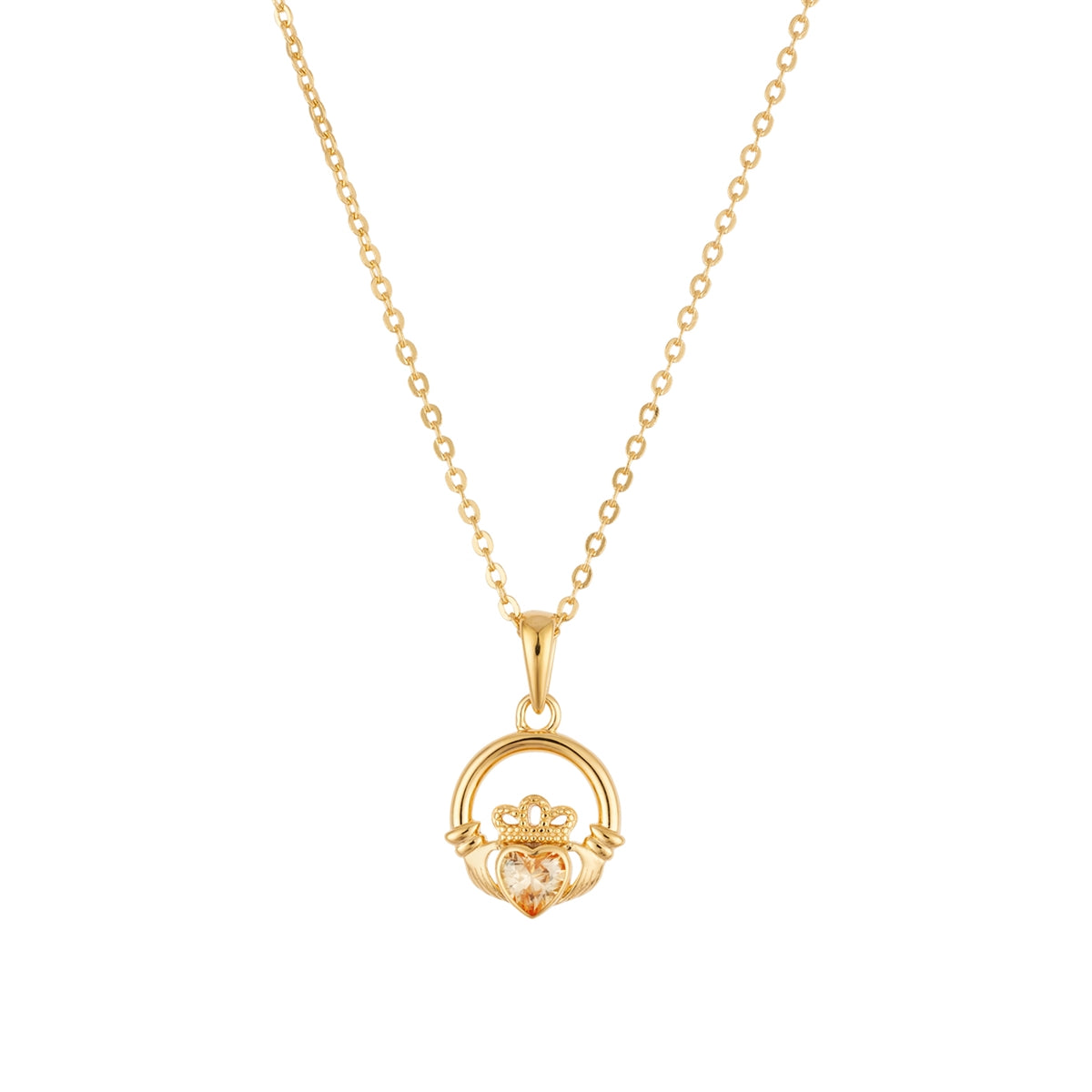 Argento Gold Birthstone November Champagne CZ Claddagh Necklace