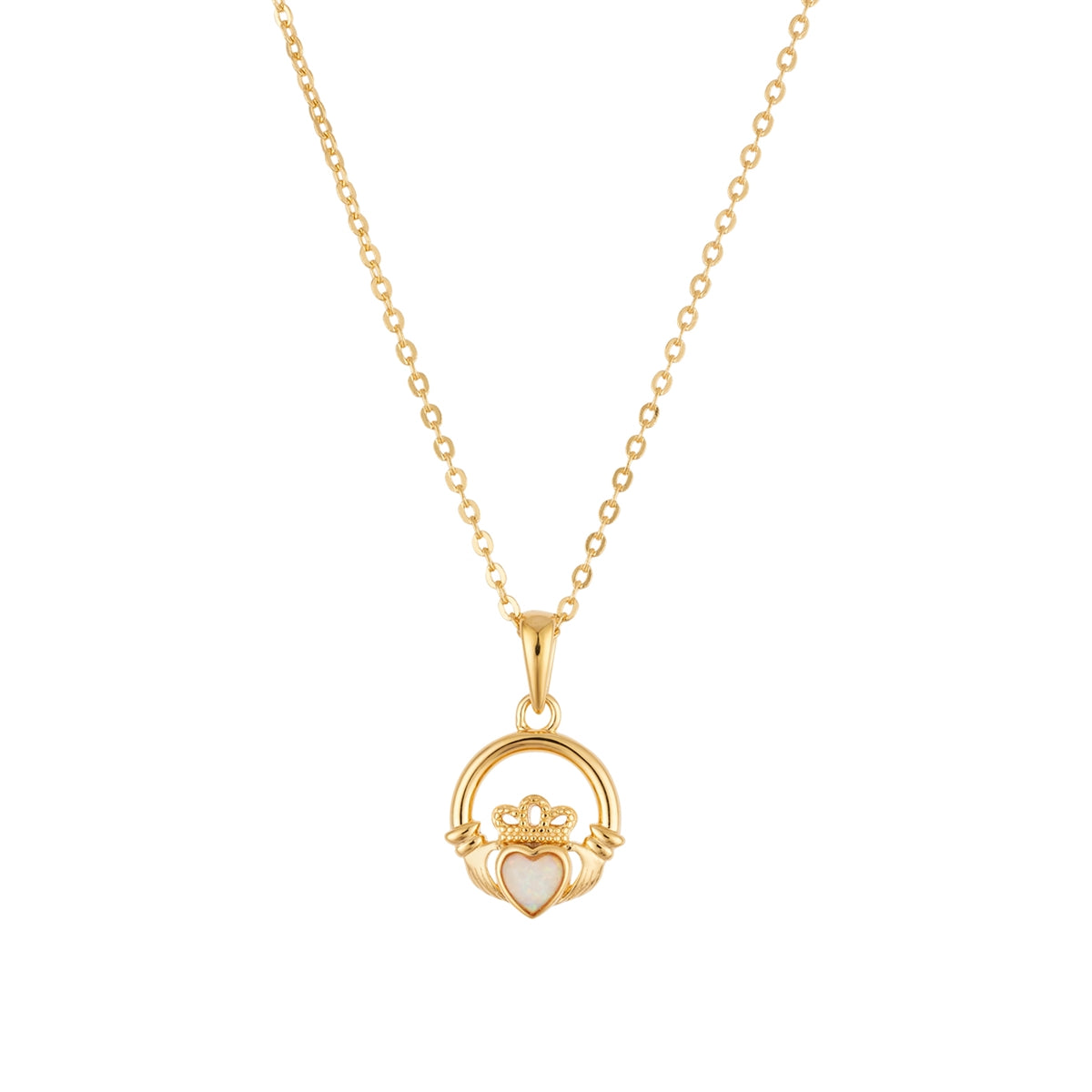 Birthstone October Opal CZ Claddagh Necklace