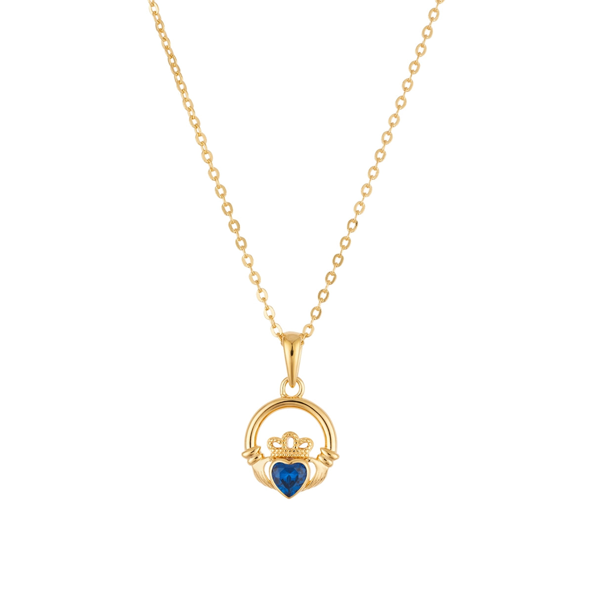 Argento Gold Birthstone September Sapphire CZ Claddagh Necklace
