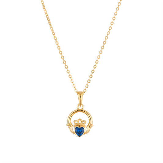 Argento Gold Birthstone September Sapphire CZ Claddagh Necklace