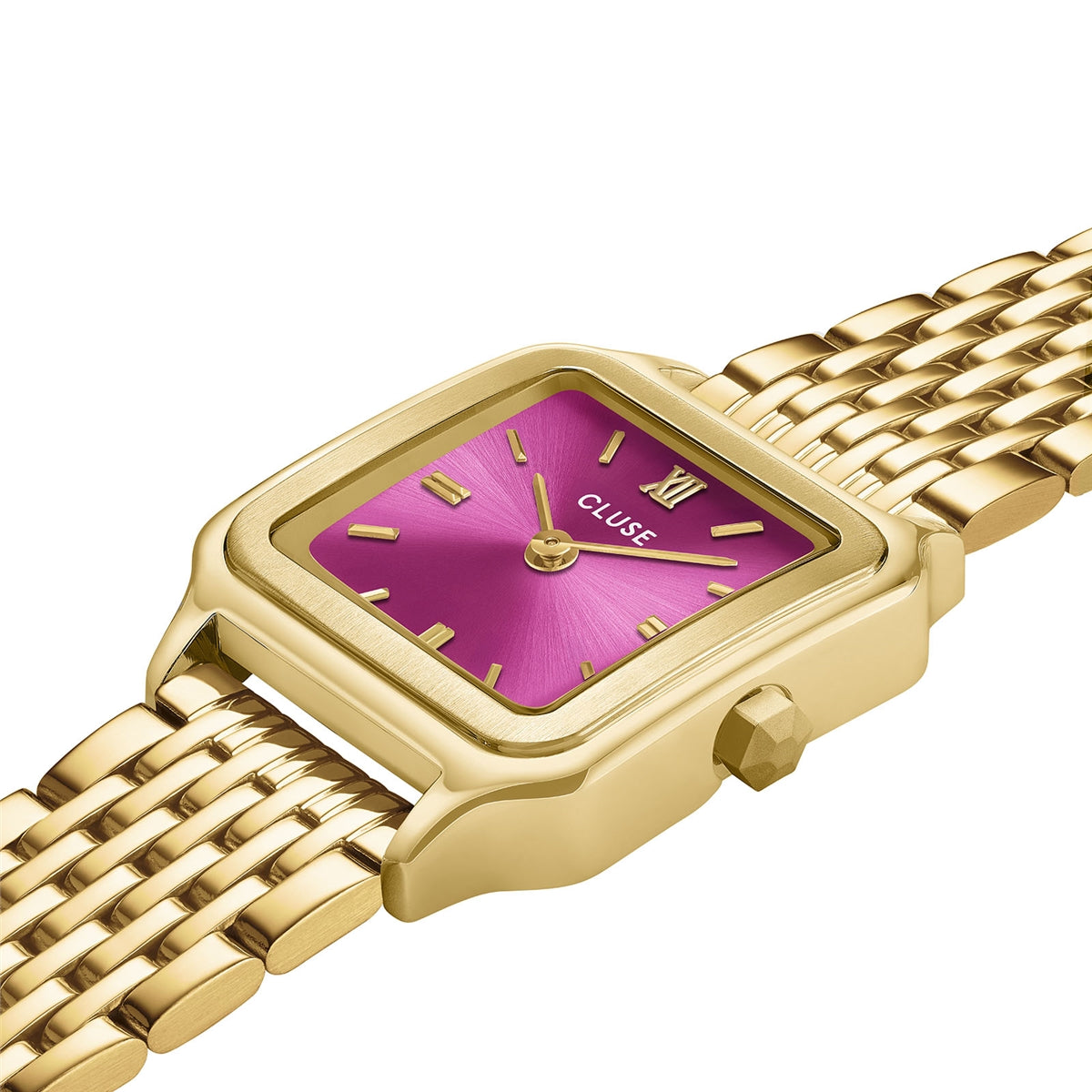 CLUSE Gold Gracieuse Petite Fuchsia Square Watch