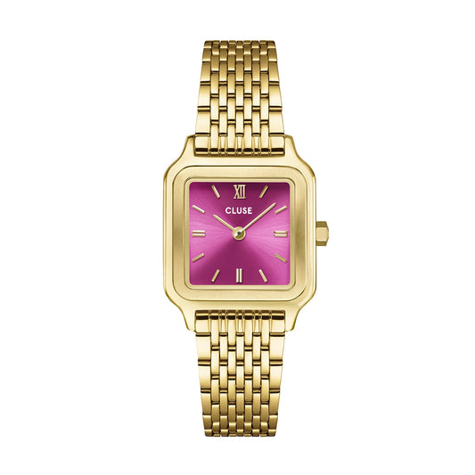 CLUSE Gold Gracieuse Petite Fuchsia Square Watch