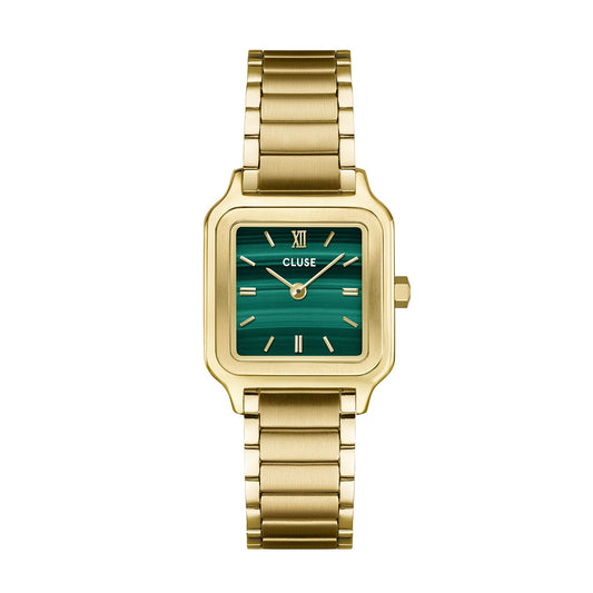 CLUSE Gold Gracieuse Petite Malachite Square Watch