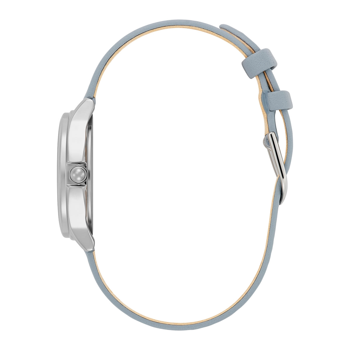Olivia Burton Silver Classic Bee Chalk Blue Leather Bracelet Watch