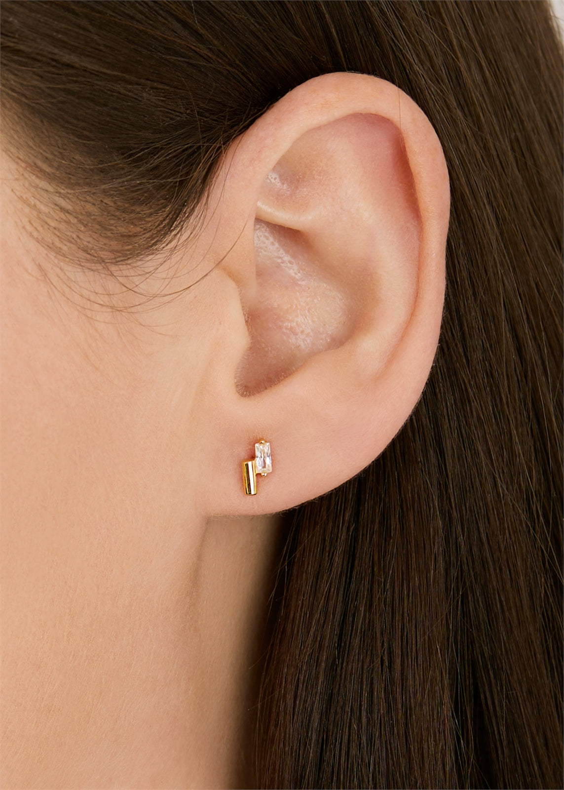 Argento Gold CZ Line Stud Earrings