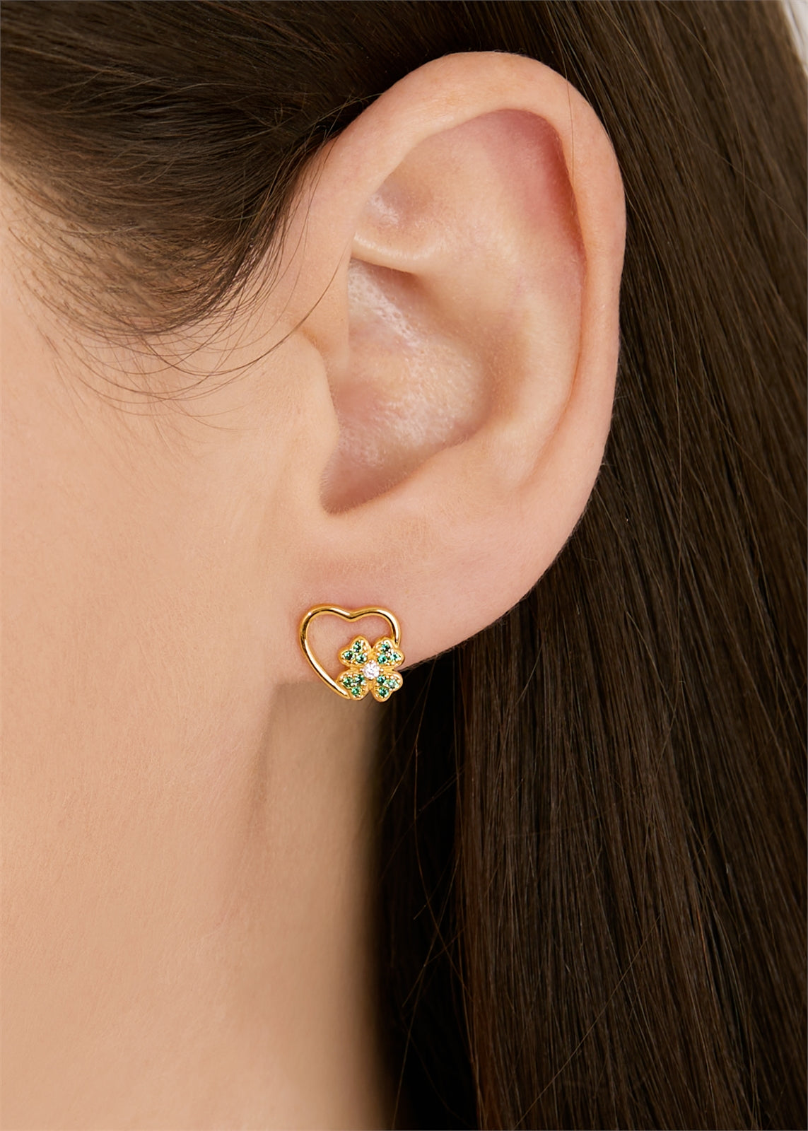 Argento Gold Green Clover Heart Earrings
