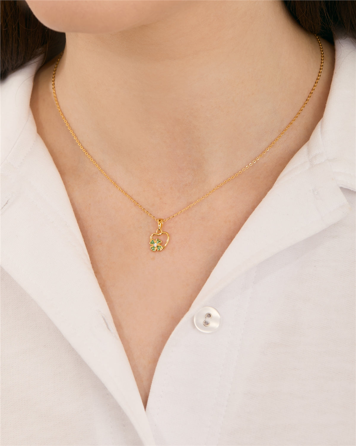 Argento Gold Green Clover Heart Necklace