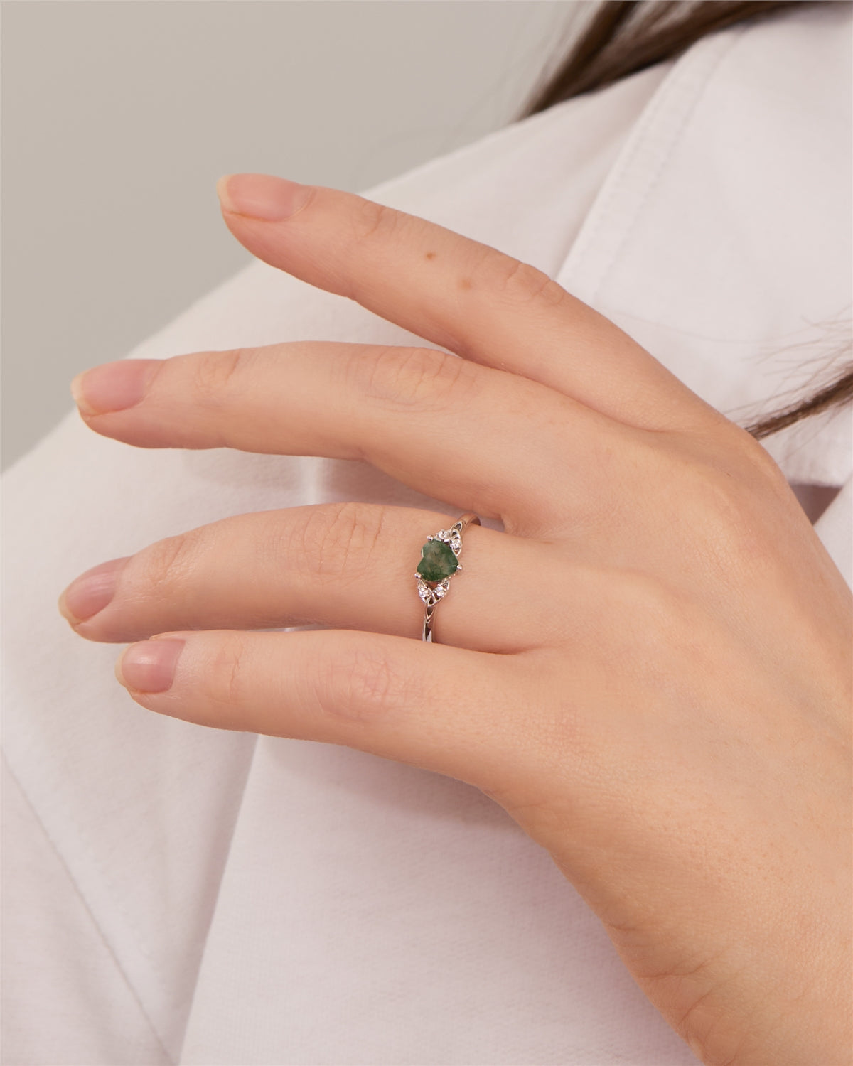 Argento Silver Celtic Moss Agate Heart Ring