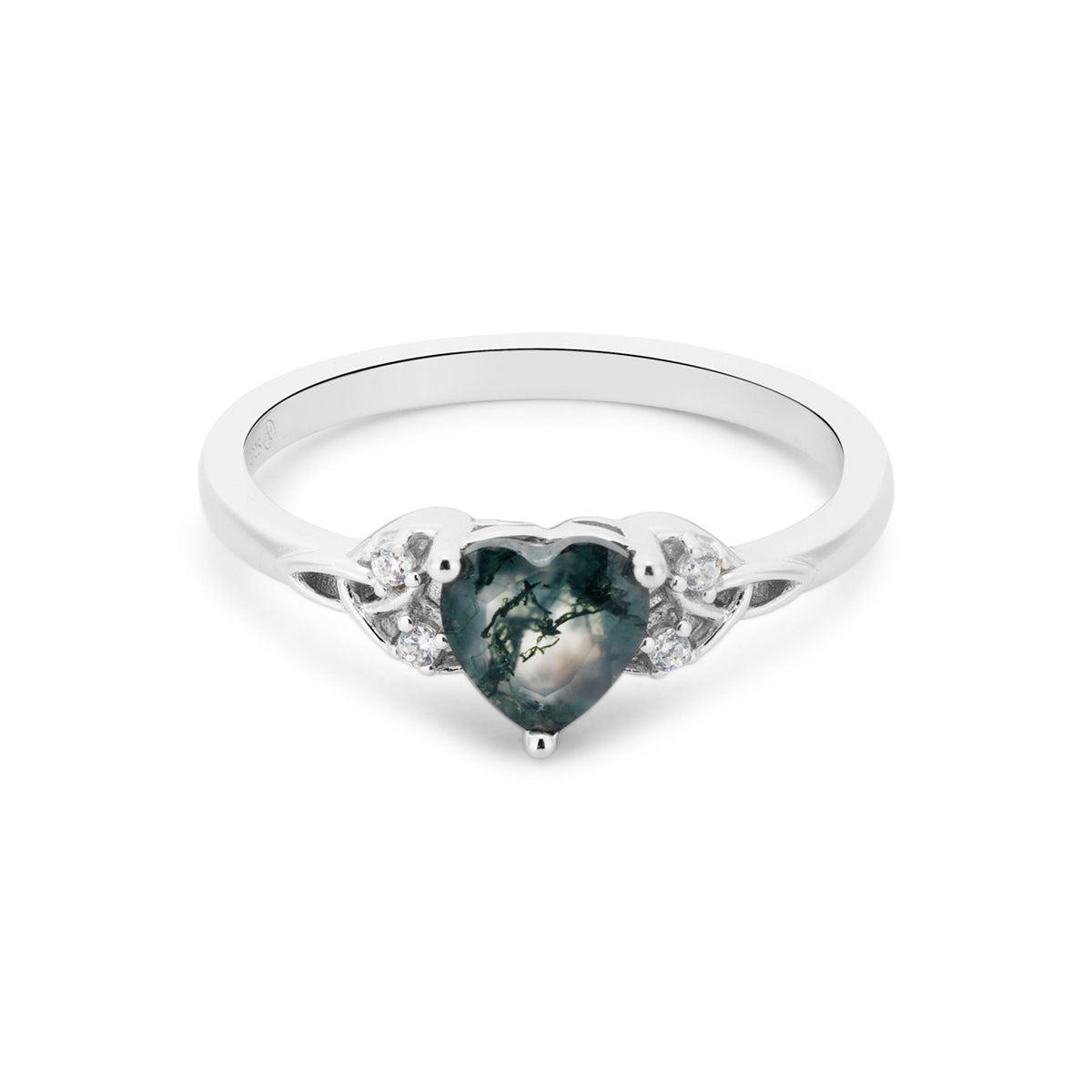 Argento Silver Celtic Moss Agate Heart Ring