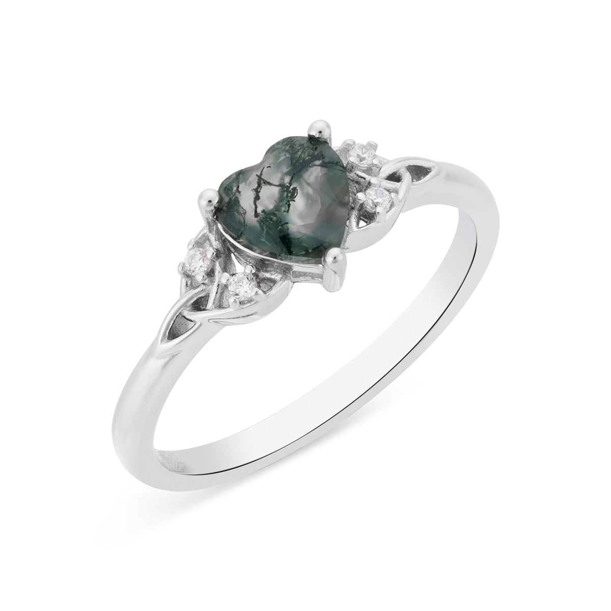 Argento Silver Celtic Moss Agate Heart Ring