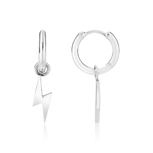 Argento Silver Lightning Bolt Hoop Earrings