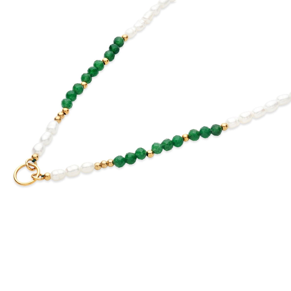 Over & Over Gold 14k Plated Green Agate Pearl Charm Necklace