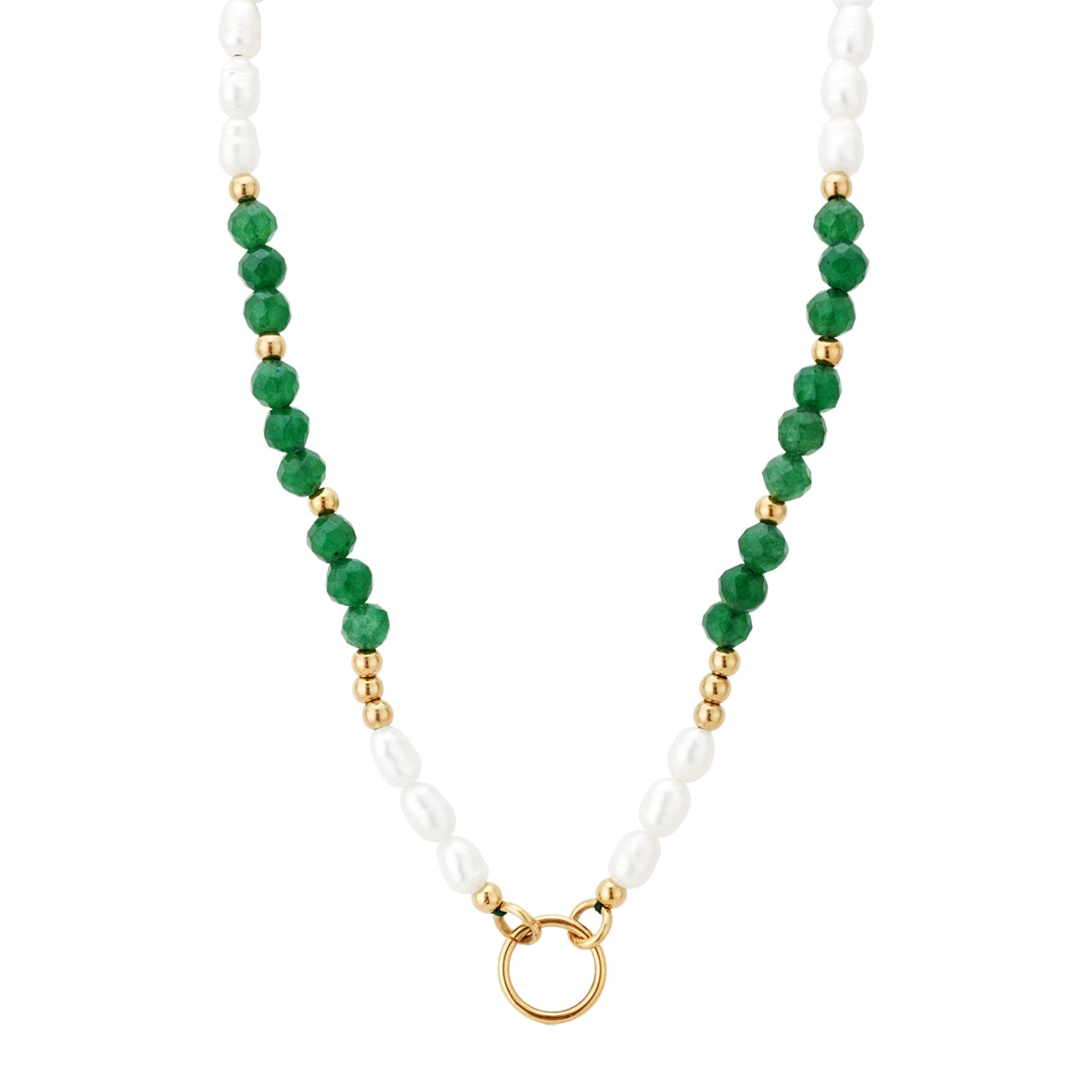 Over & Over Gold 14k Plated Green Agate Pearl Charm Necklace