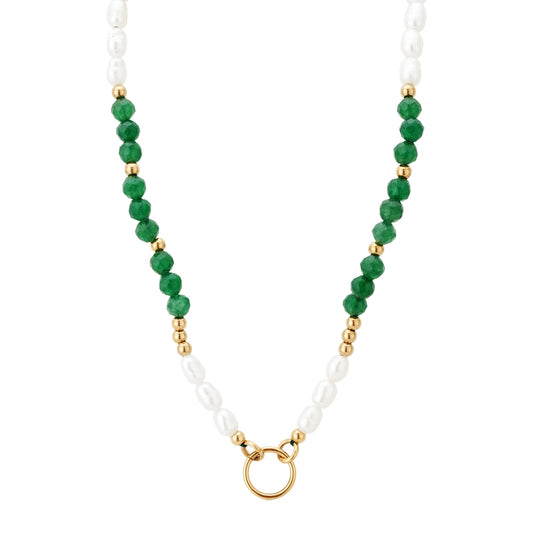 Over & Over Gold 14k Plated Green Agate Pearl Charm Necklace