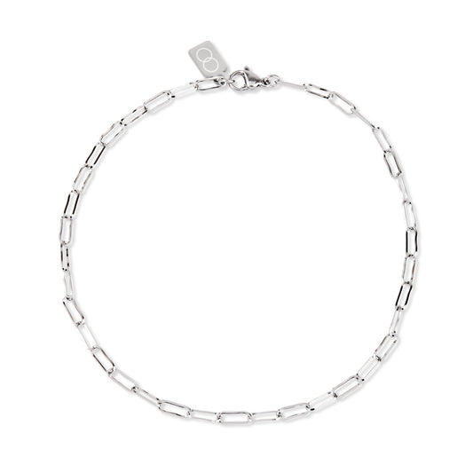 Over & Over Silver Stainless Steel Paper Clip Charm Anklet