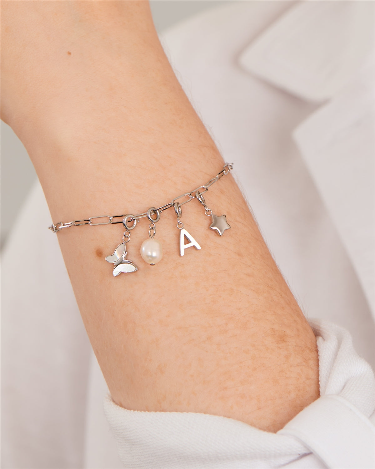 Over & Over Silver Stainless Steel Paper Clip Charm Bracelet